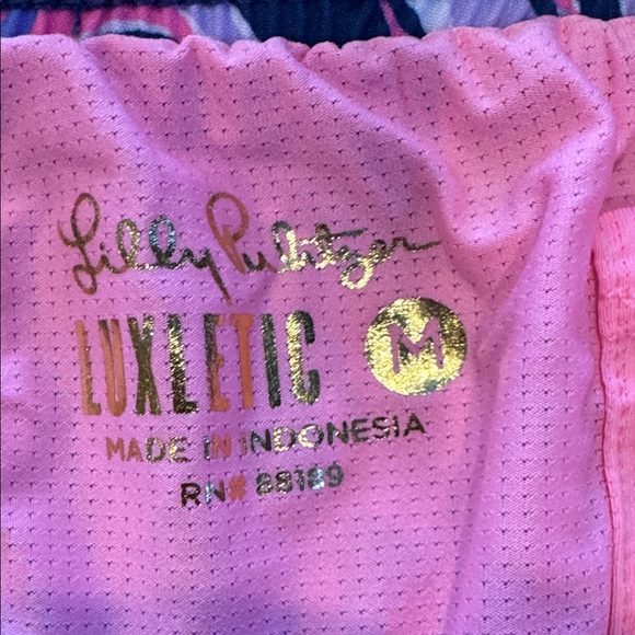 Lilly Pulitzer Navy and Pink Tropical Athletic Shorts - Picture 2 of 5